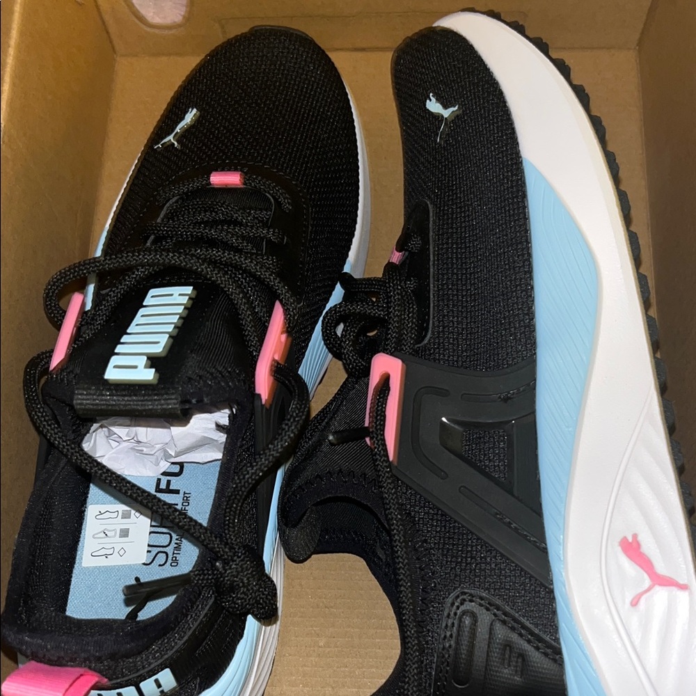 Puma Black and Light Blue Sneakers with Pink Accents